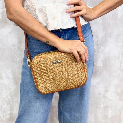 Bandolera Piel Rafia Cuero