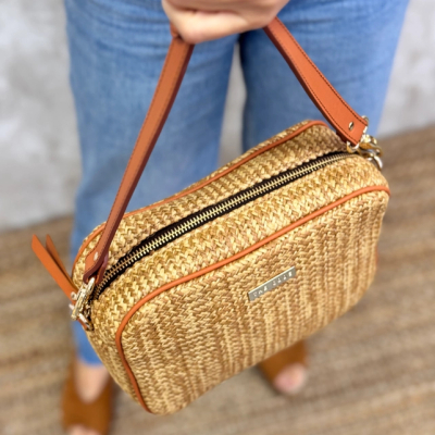 Bandolera Piel Rafia Cuero