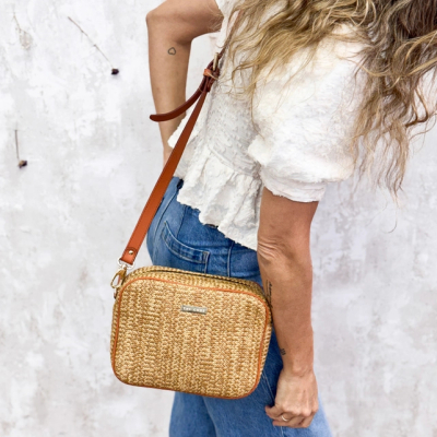 Bandolera Piel Rafia Cuero